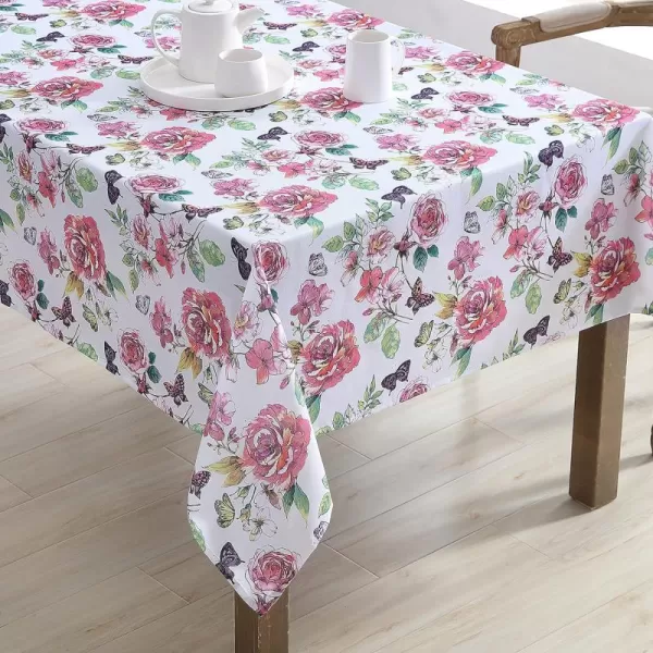 Laura Ashley Decorative Tablecloth, Wrinkle and Stain Resistant, Spillproof Water Repellant, Easy Care Washable Polyester Fabric for Dining, Kitchen, Holiday and Party, 70" Round, Cosmos