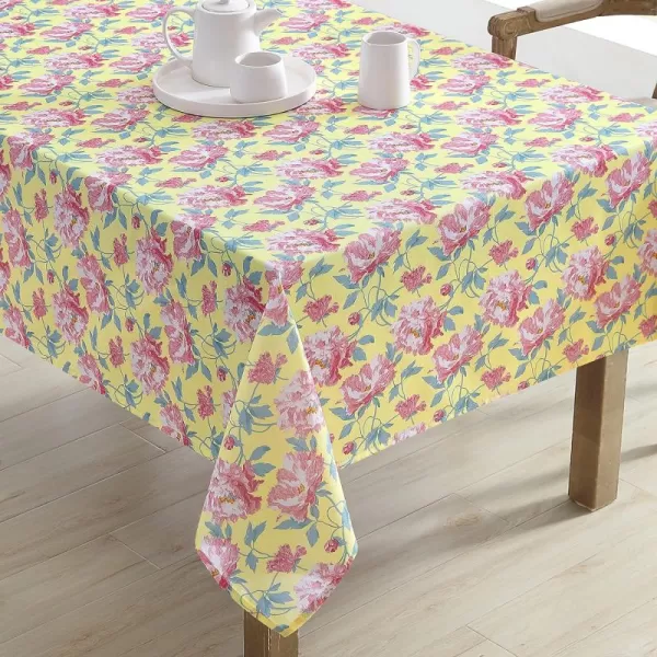 Laura Ashley Decorative Tablecloth, Wrinkle and Stain Resistant, Spillproof Water Repellant, Easy Care Washable Polyester Fabric for Dining, Kitchen, Holiday and Party, 70" Round, Cosmos