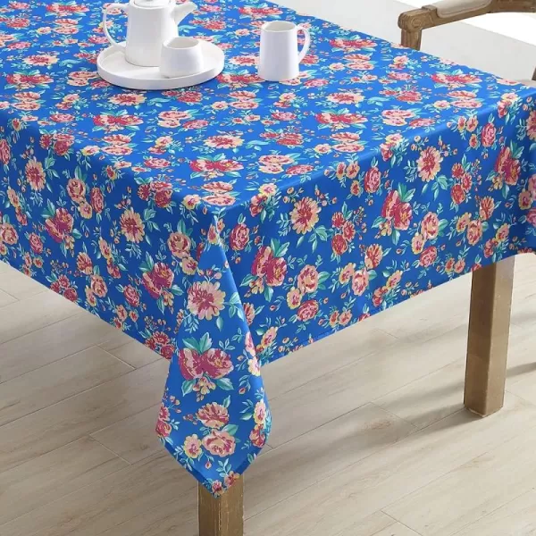Laura Ashley Decorative Tablecloth, Wrinkle and Stain Resistant, Spillproof Water Repellant, Easy Care Washable Polyester Fabric for Dining, Kitchen, Holiday and Party, 70" Round, Cosmos