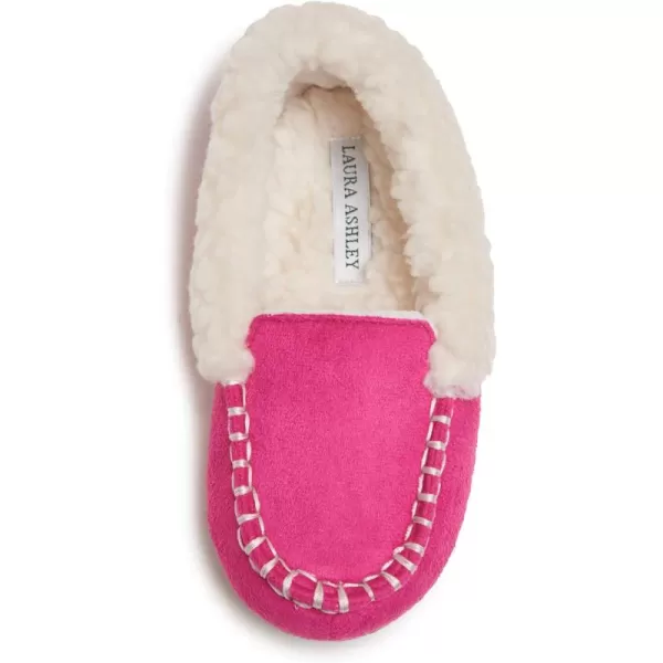 Laura Ashley Fleece Girls Moccasin Slippers, Indoor Outdoor Easy to Wear Home Shoes for Kids