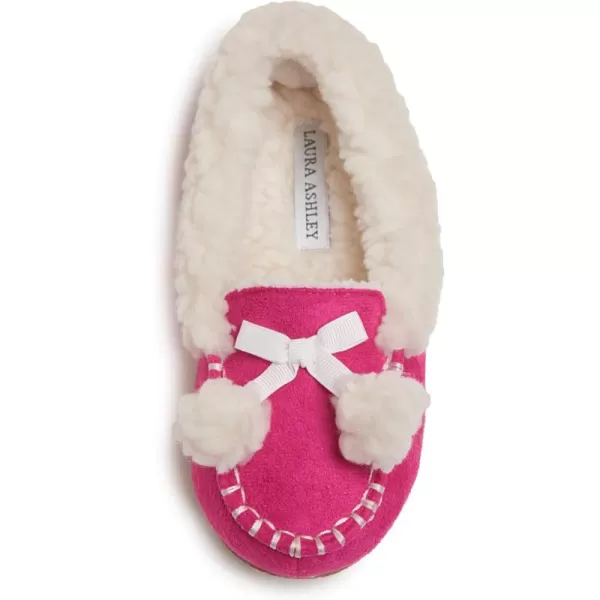 Laura Ashley Fleece Girls Moccasin Slippers, Indoor Outdoor Easy to Wear Home Shoes for Kids