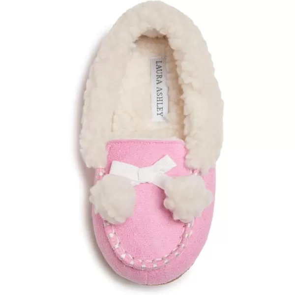 Laura Ashley Fleece Girls Moccasin Slippers, Indoor Outdoor Easy to Wear Home Shoes for Kids