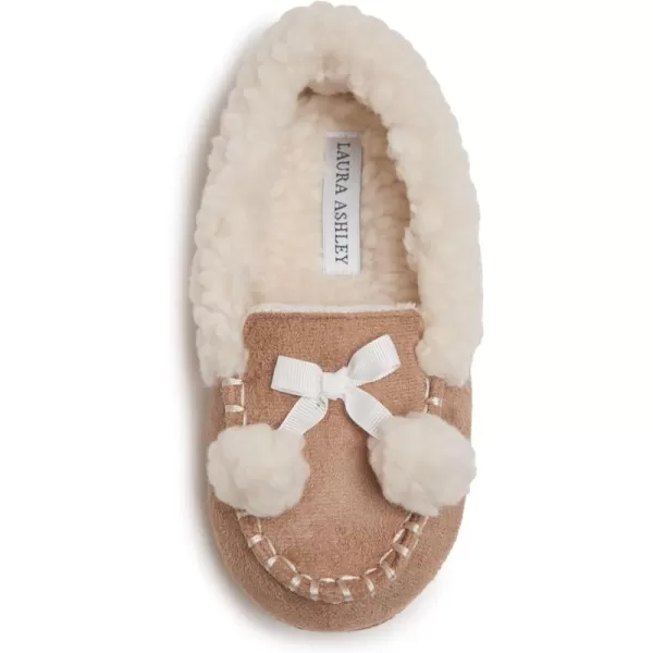 Laura Ashley Fleece Girls Moccasin Slippers, Indoor Outdoor Easy to Wear Home Shoes for Kids