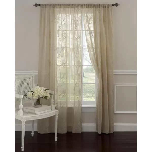 Laura Ashley Frosting Sheer Curtain with Rod Pocket, Panel Measures 52" W x 84" L, Taupe, 1 Panel