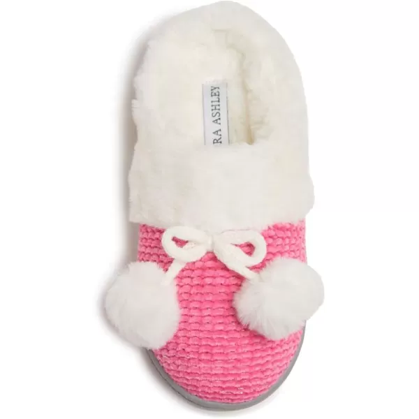 Laura Ashley Girl's Box/Close/Diamond Stitch Knit Clog Slippers with Pom Poms
