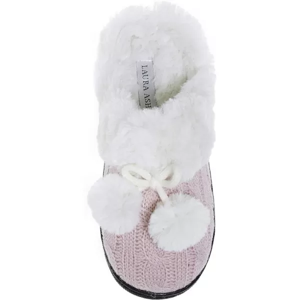Laura Ashley Girl's Box/Close/Diamond Stitch Knit Clog Slippers with Pom Poms