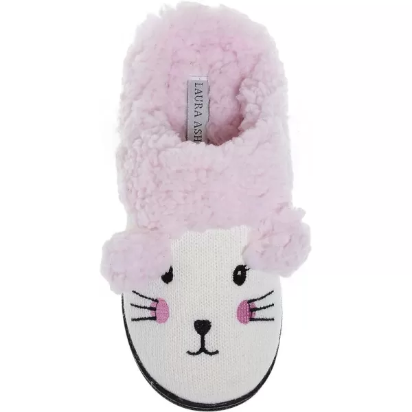 Laura Ashley Girl's Box/Close/Diamond Stitch Knit Clog Slippers with Pom Poms