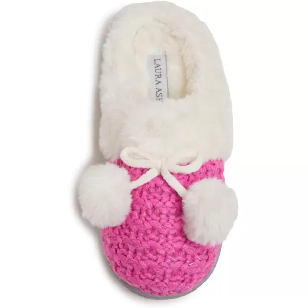 Laura Ashley Girl's Box/Close/Diamond Stitch Knit Clog Slippers with Pom Poms