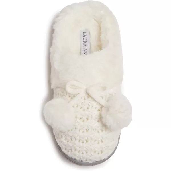 Laura Ashley Girl's Box/Close/Diamond Stitch Knit Clog Slippers with Pom Poms