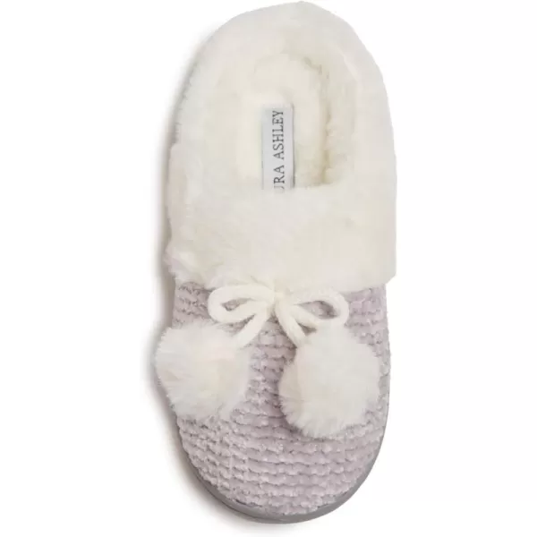 Laura Ashley Girl's Box/Close/Diamond Stitch Knit Clog Slippers with Pom Poms