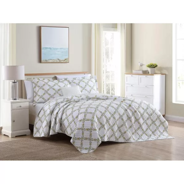 Laura Ashley Home | Antoinette Collection | Quilt Set - 100% Cotton, Reversible, Ultra-Soft Bedding with Matching Shams, Queen, Dandelion