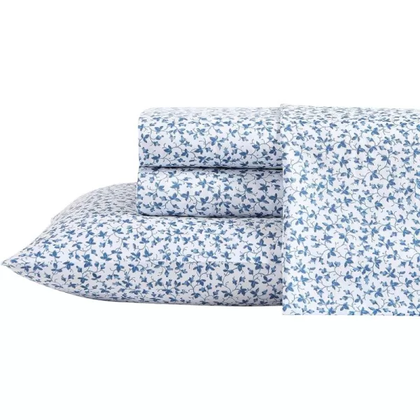Laura Ashley Home - Full Sheets, Soft Sateen Cotton Bedding Set - Sleek, Smooth, &amp; Breathable Home Decor,Blossoming Blue
