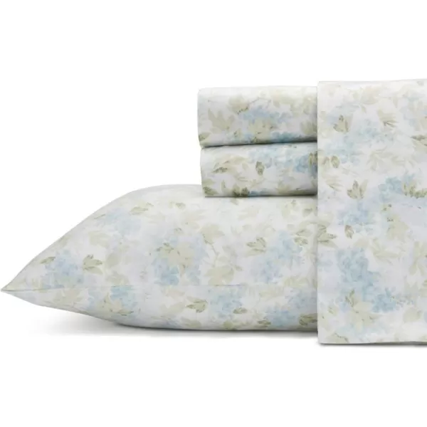 Laura Ashley Home - Full Sheets, Soft Sateen Cotton Bedding Set - Sleek, Smooth, &amp; Breathable Home Decor,Blossoming Blue