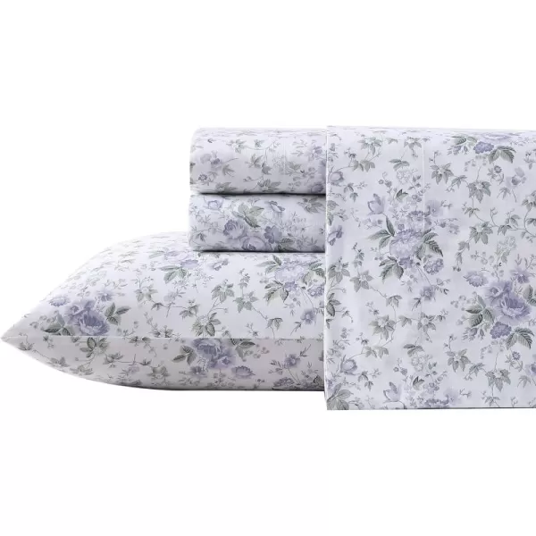 Laura Ashley Home - Full Sheets, Soft Sateen Cotton Bedding Set - Sleek, Smooth, &amp; Breathable Home Decor,Blossoming Blue