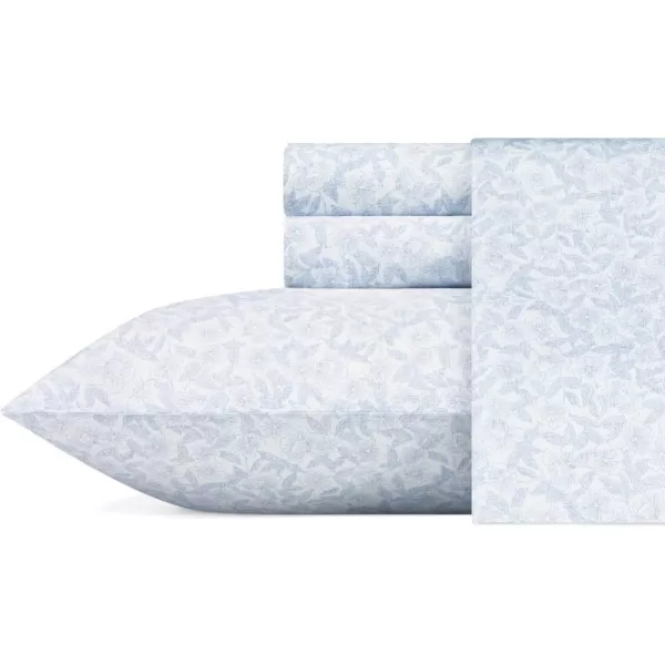 Laura Ashley Home - Full Sheets, Soft Sateen Cotton Bedding Set - Sleek, Smooth, &amp; Breathable Home Decor,Blossoming Blue