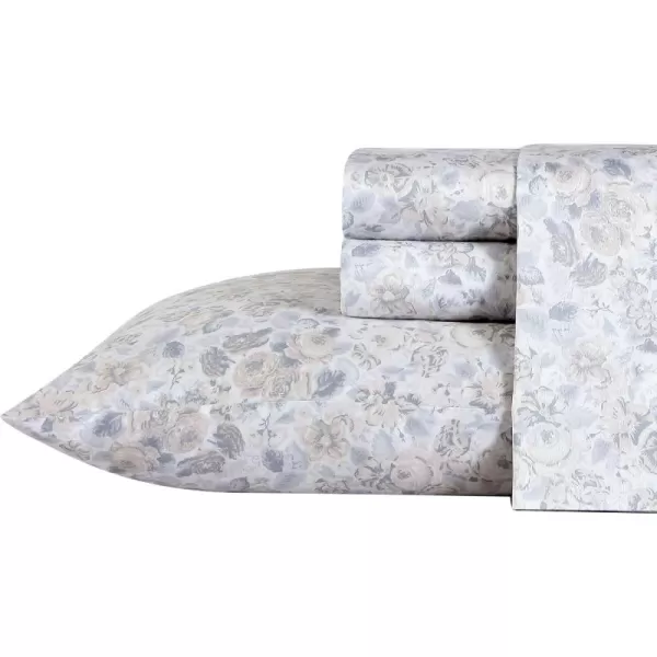 Laura Ashley Home - Full Sheets, Soft Sateen Cotton Bedding Set - Sleek, Smooth, &amp; Breathable Home Decor,Blossoming Blue