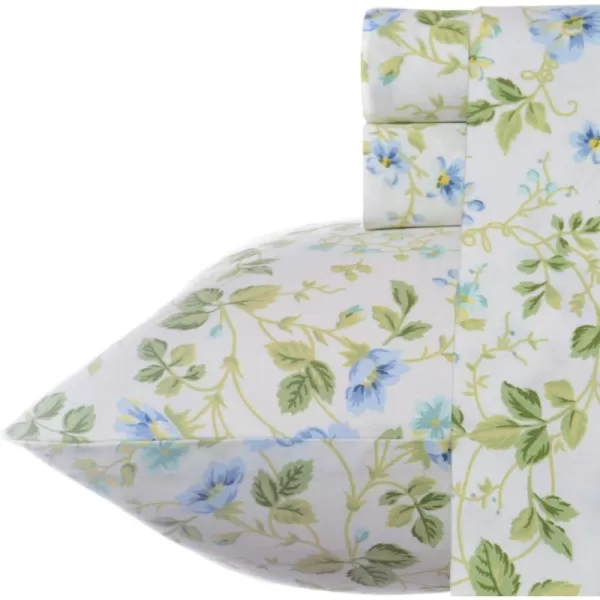 Laura Ashley Home - Full Sheets, Soft Sateen Cotton Bedding Set - Sleek, Smooth, &amp; Breathable Home Decor,Blossoming Blue