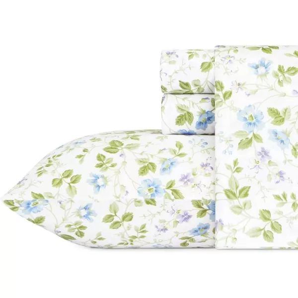 Laura Ashley Home - Full Sheets, Soft Sateen Cotton Bedding Set - Sleek, Smooth, &amp; Breathable Home Decor,Blossoming Blue