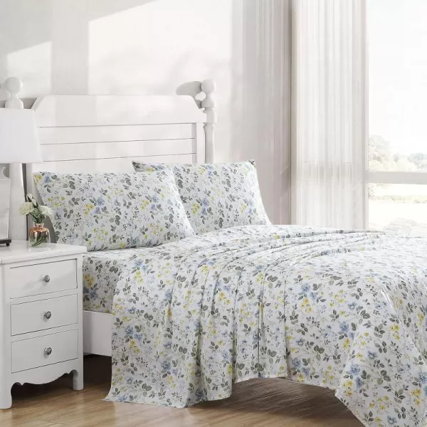 Laura Ashley Home - Full Sheets, Soft Sateen Cotton Bedding Set - Sleek, Smooth, &amp; Breathable Home Decor,Blossoming Blue