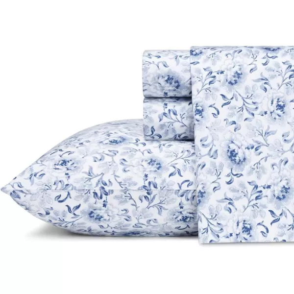 Laura Ashley Home - Full Sheets, Soft Sateen Cotton Bedding Set - Sleek, Smooth, &amp; Breathable Home Decor,Blossoming Blue