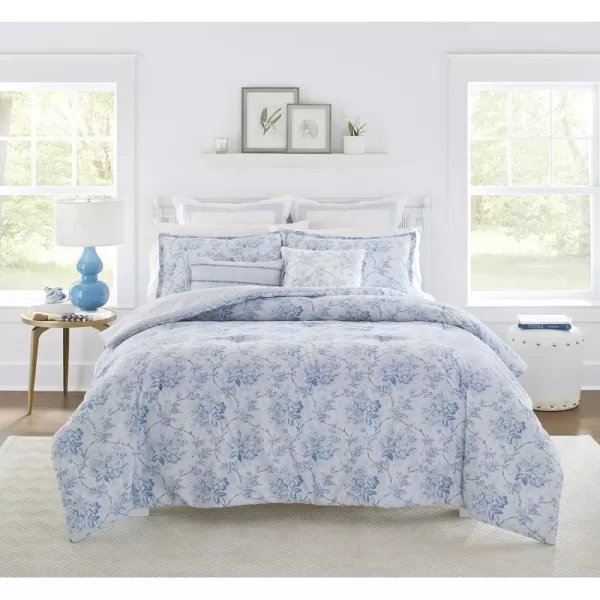 Laura Ashley Home - King Comforter Set, Reversible Cotton Bedding, Includes Matching Shams with Bonus Euro Shams &amp; Throw Pillows 