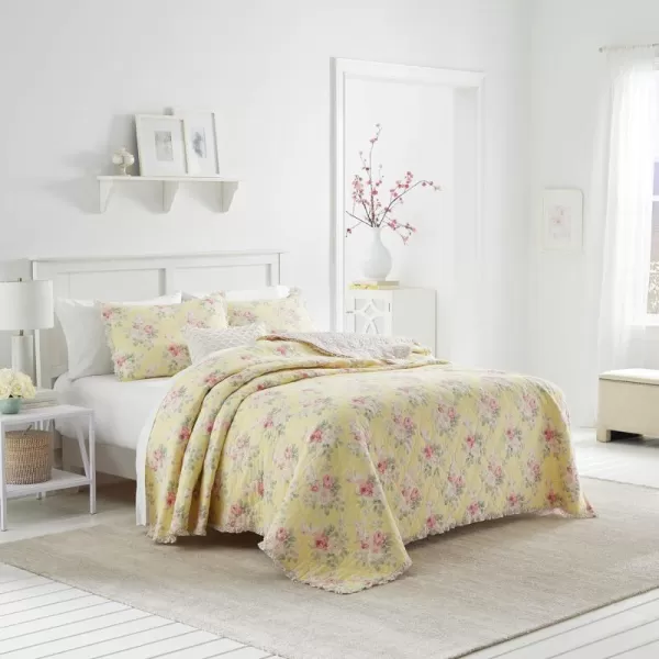Laura Ashley Home | Melany Collection | Luxury Premium Ultra Soft Quilt Coverlet, Comfortable &amp; Lightweight All Season Bedding, Queen, Yellow