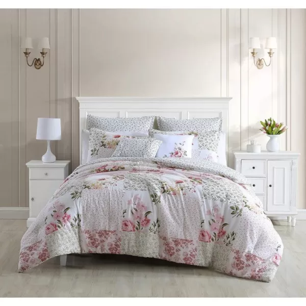 Laura Ashley Home - Twin Comforter Set, Reversible Cotton Bedding, Includes Matching Sham with Bonus Euro Sham &amp; Throw Pillows 