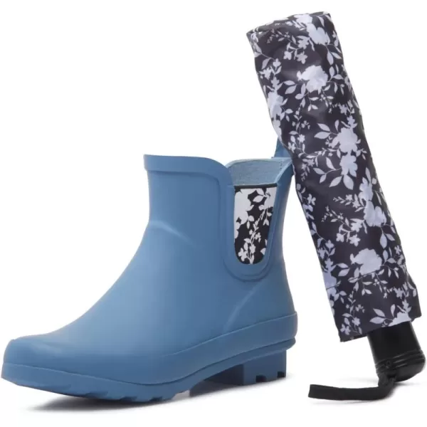Laura Ashley Ladies Mid Cut Ankle Height Rubber Rain Boots/Umbrella Black Set, 5