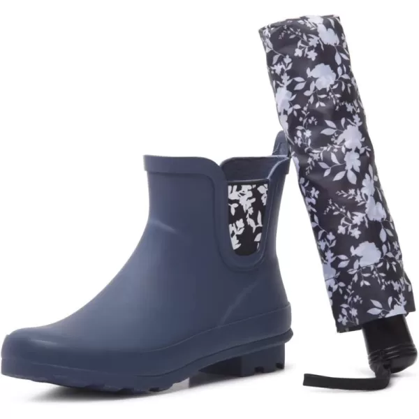 Laura Ashley Ladies Mid Cut Ankle Height Rubber Rain Boots/Umbrella Black Set, 5