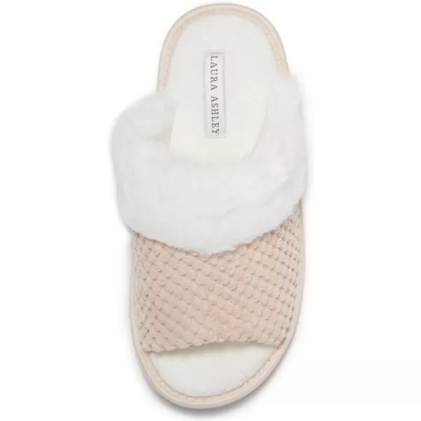 Laura Ashley Ladies Plush Spa Slide Slipper, Open Toe Slippers for Women