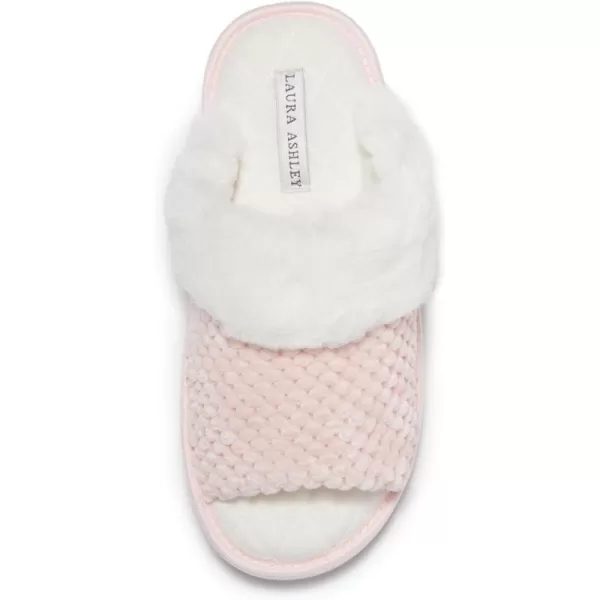 Laura Ashley Ladies Plush Spa Slide Slipper, Open Toe Slippers for Women