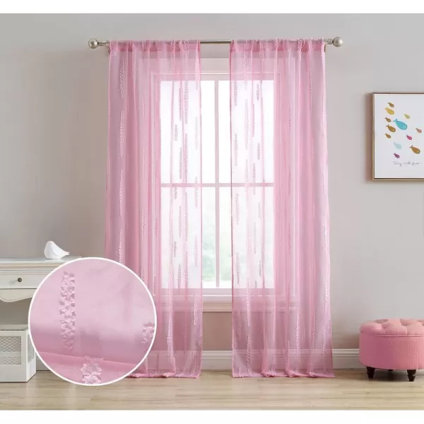 Laura Ashley Lattice Sheer Curtains with Rod Pocket, Each Panel Measures 38" W x 84" L, White, 2 Panels
