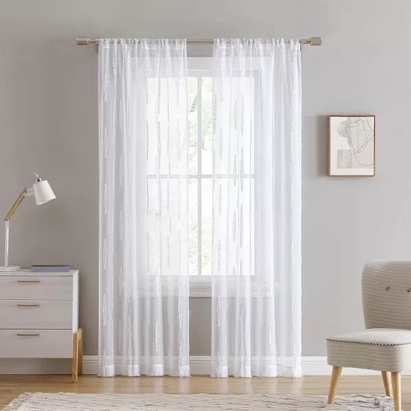 Laura Ashley Lattice Sheer Curtains with Rod Pocket, Each Panel Measures 38" W x 84" L, White, 2 Panels