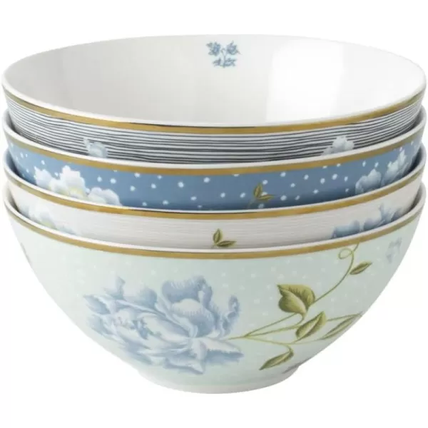 Laura Ashley Mixed Designs 6" Bowl Giftbox, Set of 4 - Porcelain Soup/Cereal Dish - Dishwasher Safe Bowls - Heritage Collectables