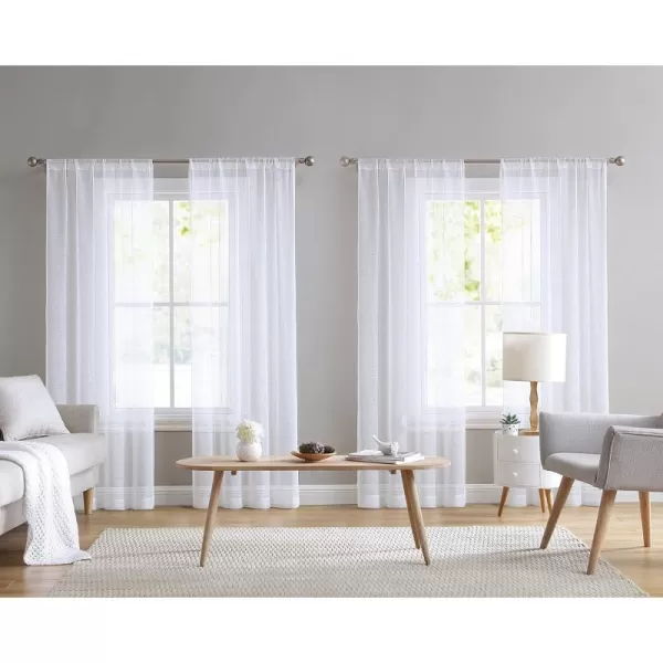 Laura Ashley Richmond 4 Panel Sheer Curtains with Rod Pocket, Each Panel Measures 38" W x 84" L, White