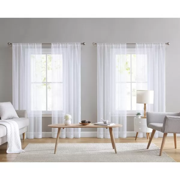 Laura Ashley Richmond 4 Panel Sheer Curtains with Rod Pocket, Each Panel Measures 38" W x 84" L, White