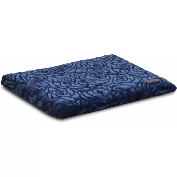 Laura Ashley Roslyn Orthopedic Dog Bed, Dog Crate Pet Mat, Comfortable, Supportive and Cozy, Washable Stylish Plush Fabric Cover, Large 35" W x 22" L, Navy