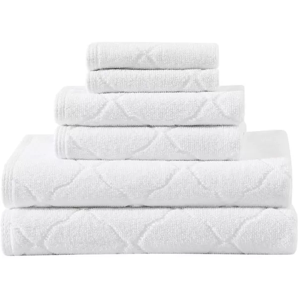 Laura Ashley Set Absorbent &amp; Fade Resistant Cotton Towels, Farmhouse Bathroom Decor, 6 Piece, Maude Solid White