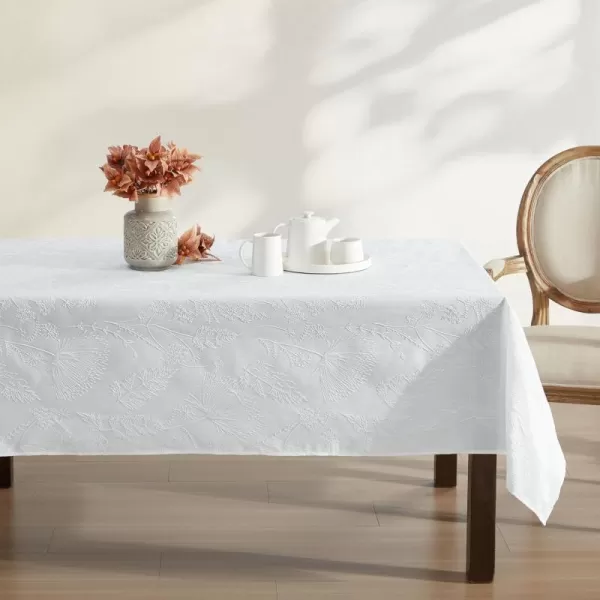 Laura Ashley Tablecloth Raised Woven Embroidered Jacquard Fabric, Wrinkle Resistant for Dining, Holiday, Party, Wedding or Banquet, 60" x 120", Cynthia White