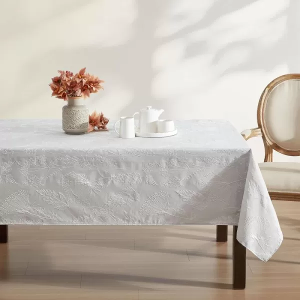 Laura Ashley Tablecloth Raised Woven Embroidered Jacquard Fabric, Wrinkle Resistant for Dining, Holiday, Party, Wedding or Banquet, 60" x 120", Cynthia White