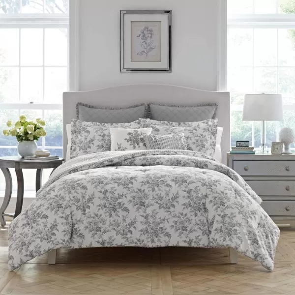 Laura Ashley- Twin Duvet Cover Set, Reversible Cotton Bedding Set, Includes Matching Sham with Bonus Euro Sham &amp; Throw Pillow Covers 