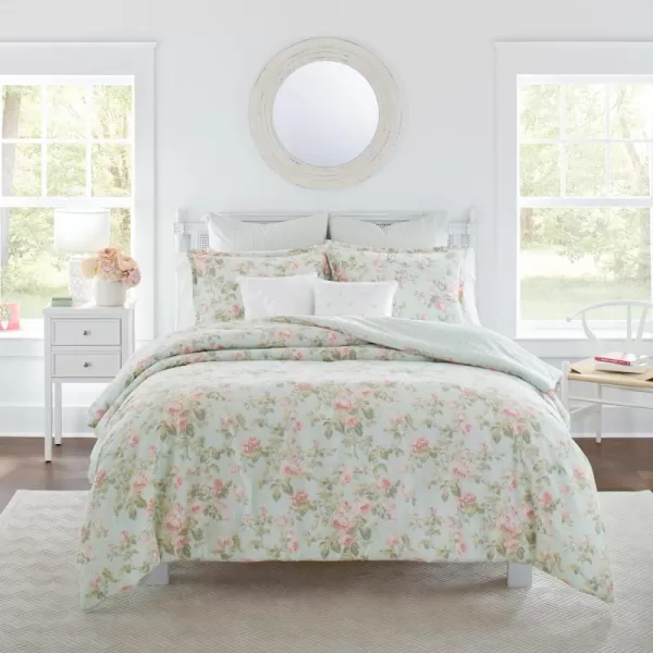 Laura Ashley- Twin Duvet Cover Set, Reversible Cotton Bedding Set, Includes Matching Sham with Bonus Euro Sham &amp; Throw Pillow Covers 