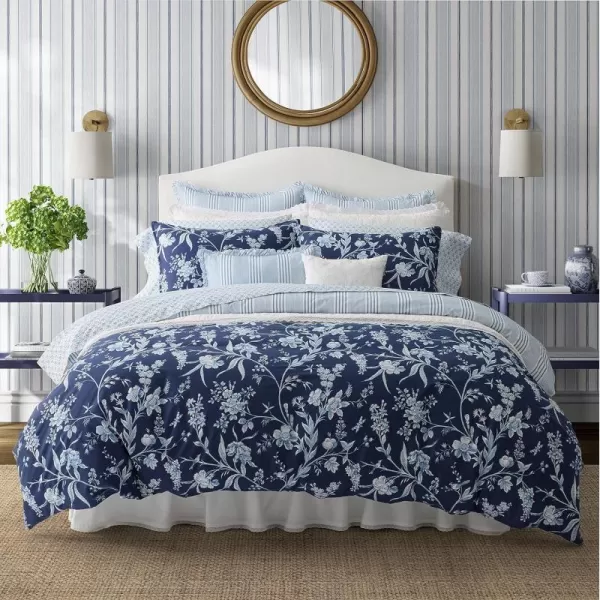 Laura Ashley- Twin Duvet Cover Set, Reversible Cotton Bedding Set, Includes Matching Sham with Bonus Euro Sham &amp; Throw Pillow Covers 