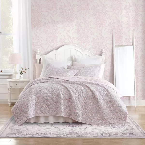 Laura Ashley- Twin Quilt Set, Lightweight Cotton Bedding with Matching Sham, Vintage Floral Inspired Home Decor with Solid Reverse 