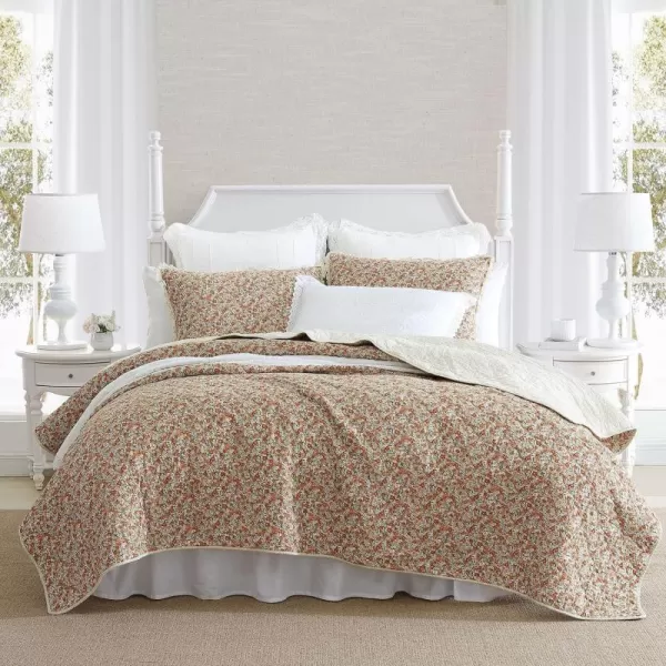 Laura Ashley- Twin Quilt Set, Lightweight Cotton Bedding with Matching Sham, Vintage Floral Inspired Home Decor with Solid Reverse 
