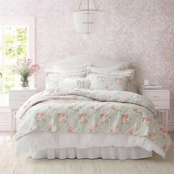 Laura Ashley- Twin Quilt Set, Reversible Cotton Bedding with Matching Sham, Lightweight Home Decor for All Seasons 