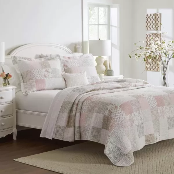 Laura Ashley - Twin Quilt Set, Reversible Cotton Bedding with Matching Sham, Patchwork Inspired Home Decor 
