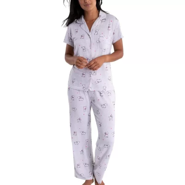 Laura Ashley Women's Hacci Notch Collar PJs Button Down Pajama Set