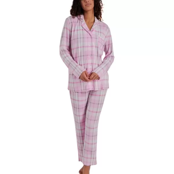 Laura Ashley Women's Hacci Notch Collar PJs Button Down Pajama Set