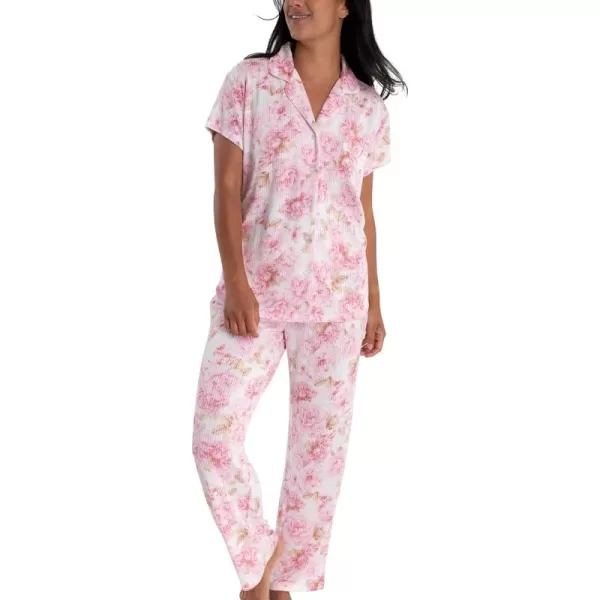 Laura Ashley Women's Hacci Notch Collar PJs Button Down Pajama Set